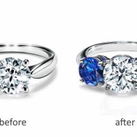 Before/after adding colored gemstones to a diamond engagement ring