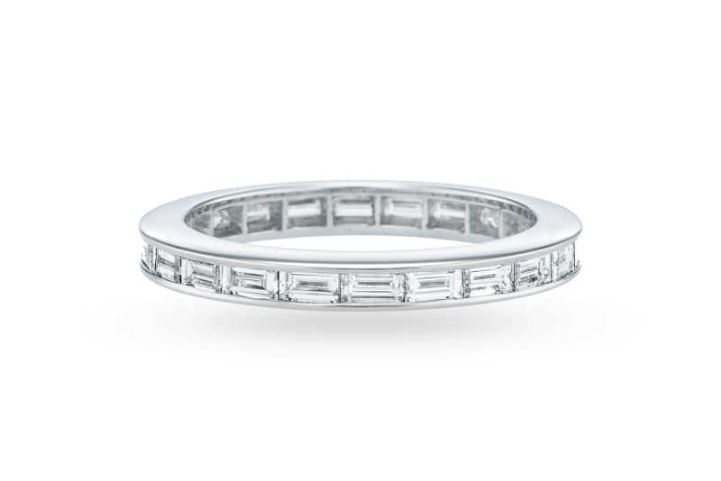 Channel set baguette cut diamond wedding band