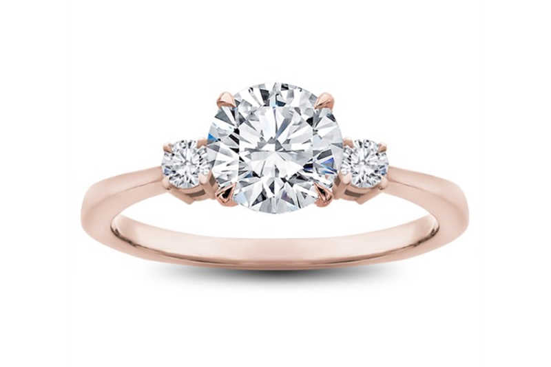 Dainty round 3 stone engagement ring setting