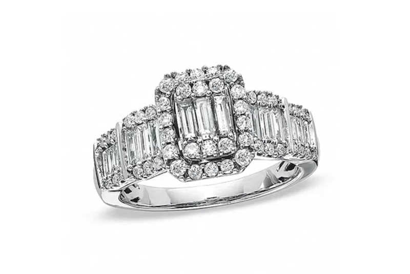 Multi baguette diamond frame ring in 14k white gold