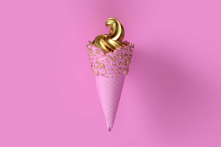 Pink ice cream with gold leaf ice cream
