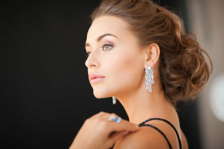 Woman wearing diamond earrings