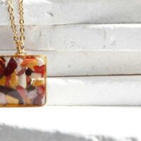 mookaite jasper gemstone crystal square resin necklace&nbsp;