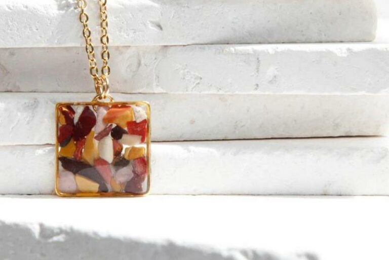 mookaite jasper gemstone crystal square resin necklace 