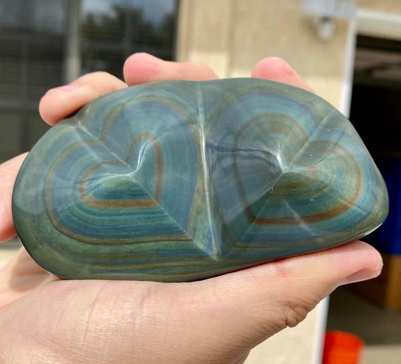 Natural grade Rainbow Obsidian Polished Double Heart 