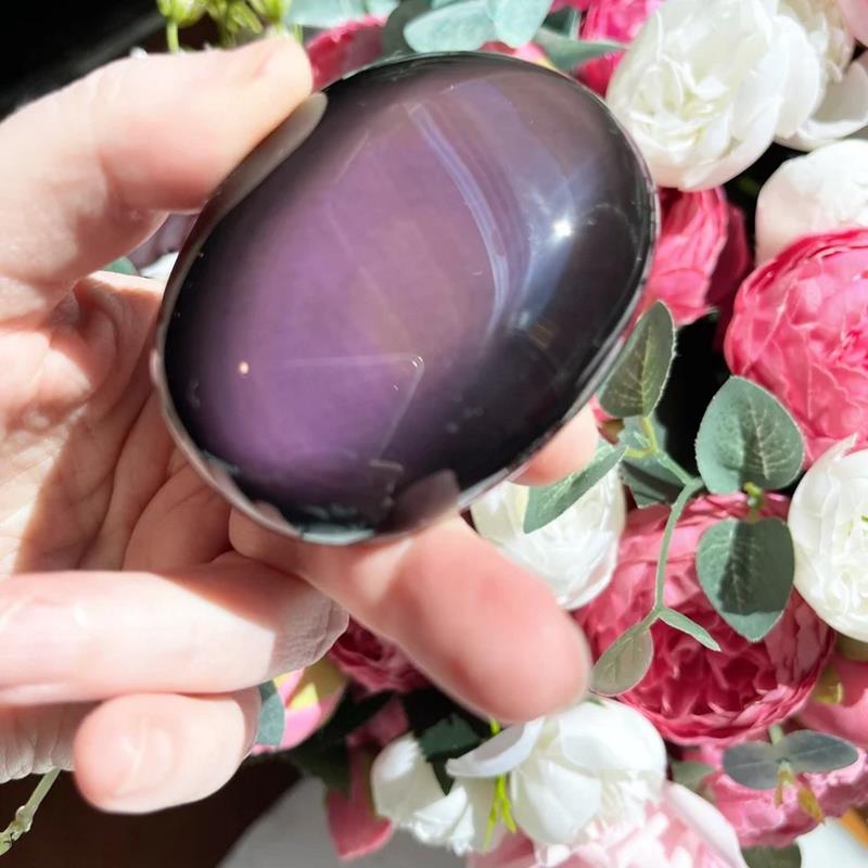 Purple Rainbow Sheen Obsidian Palm Stone