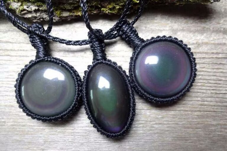 Rainbow Obsidian macrame necklace