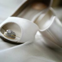 Silver Ring on White Peep Toe Shoe