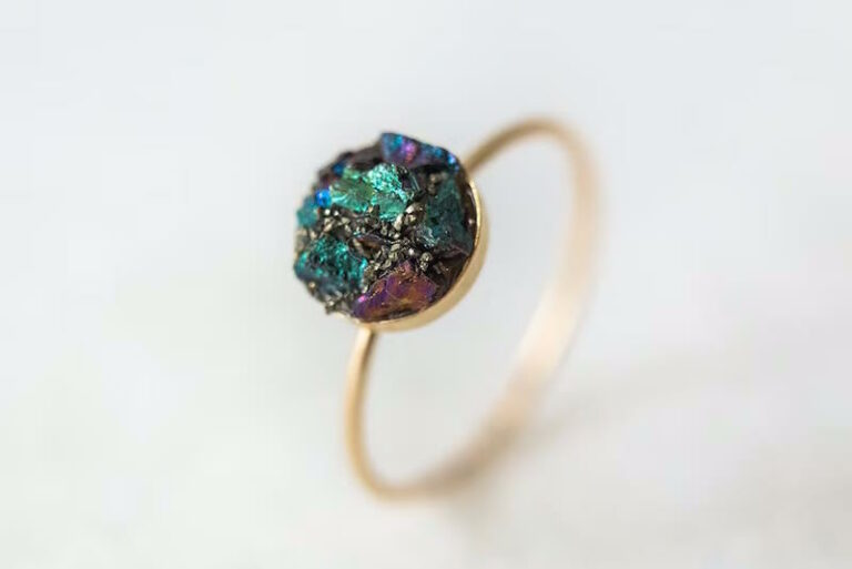 Raw Peacock Ore Chalcopyrite Ring