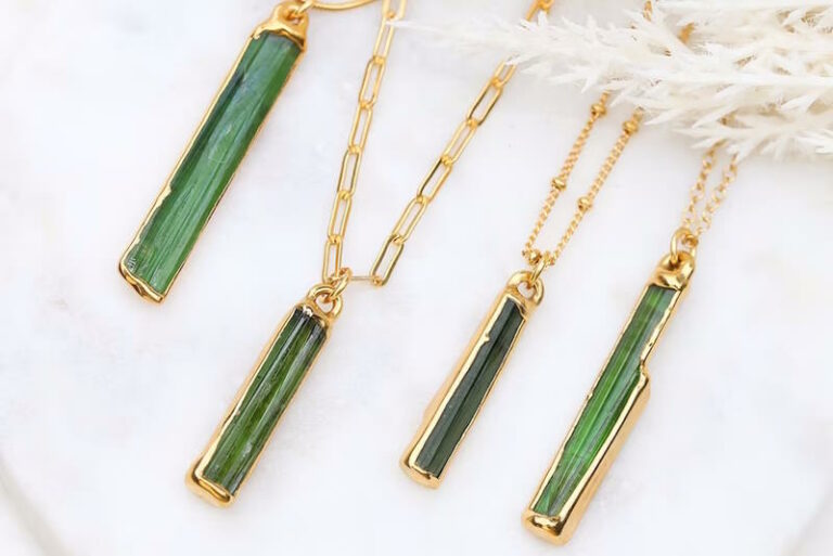 Large raw green tournaline necklace pendant