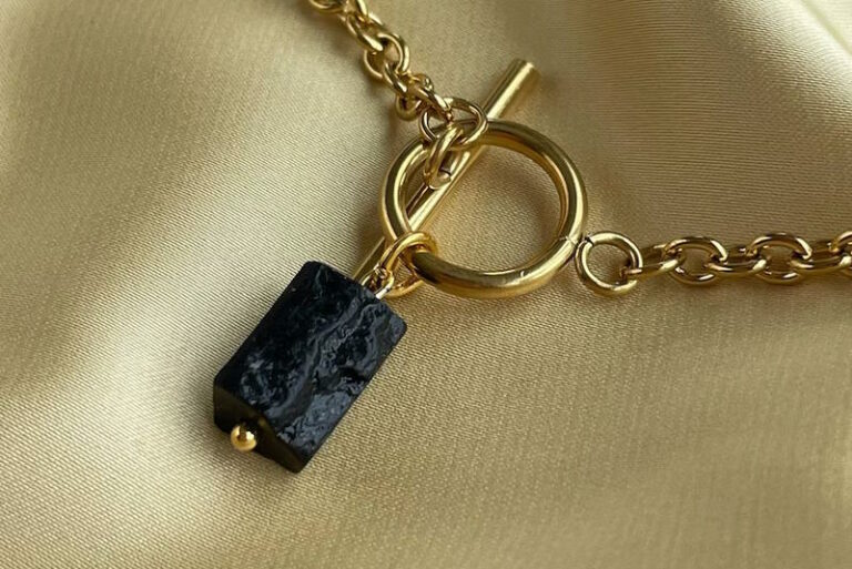 Shungite Pendant Necklace Gold Filled Chain