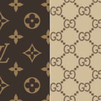 Louis Vuitton and Gucci patterns side by side
