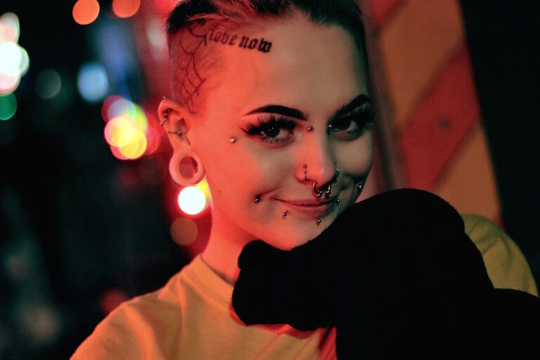 Woman with face piercings